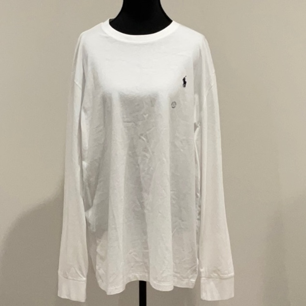 Ralph Lauren White Long Sleeve Tee with Embroidered Logo